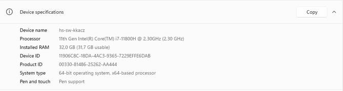 settings - system - about - device specification