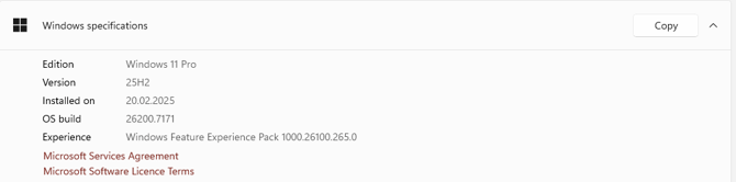 settings - system - about - windows specification